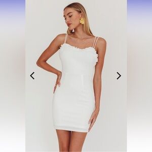 NWT SELFIE LESLIE Cher Frill Neckline Double Strap Mini Dress White. Size small.